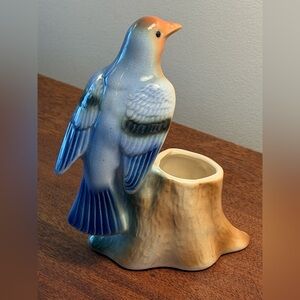 Vintage Royal Copley Bluebird on Stump Planter